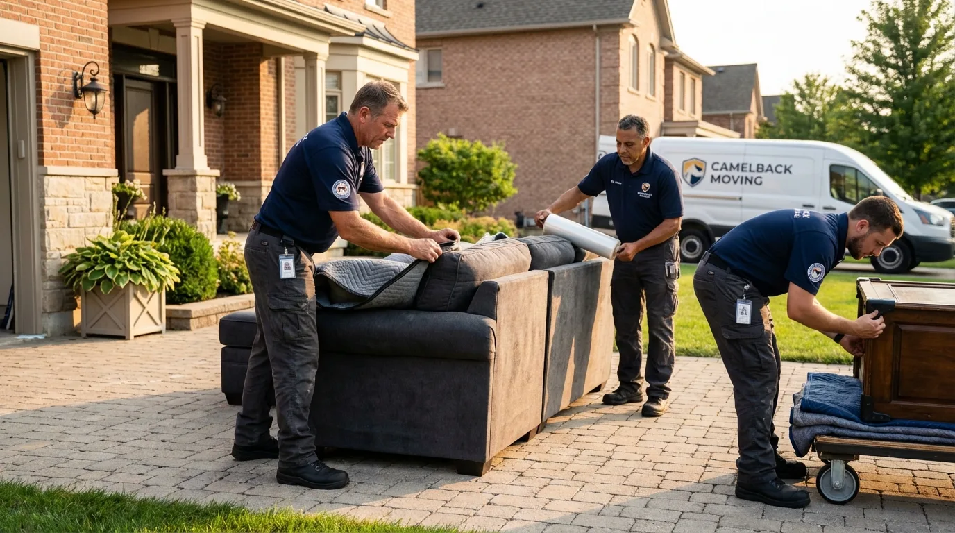 Large estate moving crew wrapping furniture in Alhambra, CA